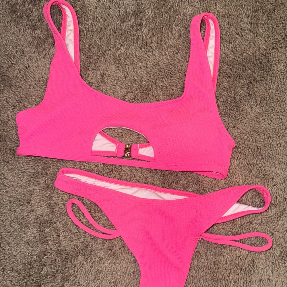 Pink Bikini Set with Cutout Detail